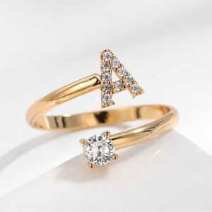 Letter rings Gold and White Crystal Wrap Ring Letter T only